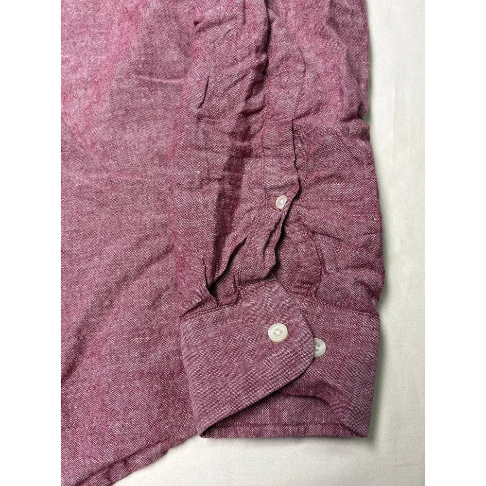 Banana Republic Mens Large Linen Blend Standard Fit Burgundy Button Down Shirt